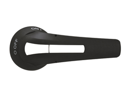 Door-coupling lever handle, padlockable. Black rotating type with screw fixing on door, 143mm/5.6; □14mm/0.6”. IEC IP65
