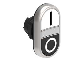 Double-touch actuator, spring return, white indicator Ø22mm Platinum series chromed plastic, 2 flush pushbuttons. Both spring return, White - Black/I - 0