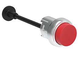 Mechanical RESET button, complete unit, spring return Ø22mm Platinum series metal, extended. Adjustable length 0...150mm/5.9in, red