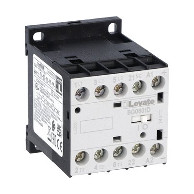 Three-pole contactor, IEC operating current Ie (AC3) = 6A, DC coil, 24VDC, 1NC auxiliary contact with mirror contact function