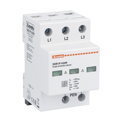 Surge protection device type 1 and 2 monoblock, IEC impulse current Iimp (10/350μs) 12.5kA per pole, 3P. With remote contact