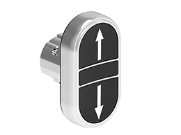 Double-touch actuator, spring return Ø22mm Platinum series metal, 2 flush pushbuttons. Both spring return, Black - Black/↑ - ↓