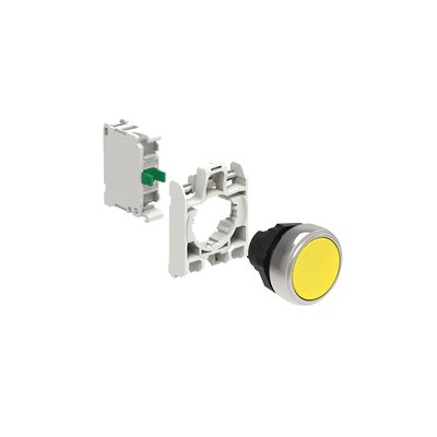 KIT plastic pushbutton actuator, spring return, flush, yellow with mounting adapter and 1 contact element, NO. Screw termination