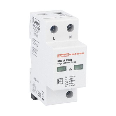 Surge protection device type 1 and 2 monoblock, IEC impulse current Iimp (10/350μs) 12.5kA per pole, 2P. With remote contact
