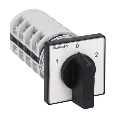 Rotary cam switch 7GN series, changeover switch 4 poles 25A, for front mounting with black handle, front plate 48X48mm