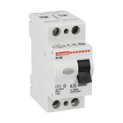 Residual current operated circuit breaker, 2 modules, 2P - type AC, 63A, 300mA