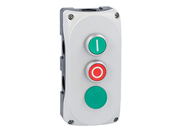 Grey control station LPZP3A8 complete with green flush pushbutton "I" LPCB1113 1NO, red flush pushbutton "O" LPCB1104 1NC and green pilot light 24V