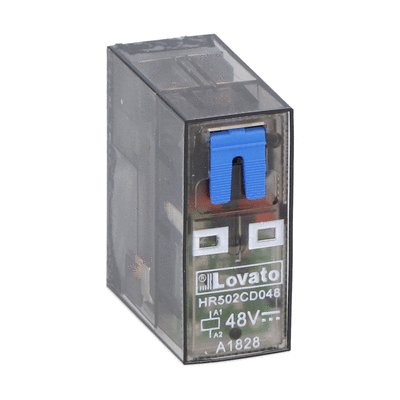 Miniature relay with LED state indicator and mechanical actuator, 110VDC, 8A, 2C/O contact. Fitting on socket HR5XS2...