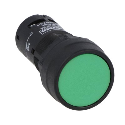 Monoblock pushbutton actuator, spring return, flush, green, 1NO screw terminals