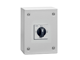 Three-pole line changeover switch I-0-II in IEC/EN IP65 metal enclosure, 63A. Enclosure dimensions: 150x200x120mm/5.9x7.9x4.7'', PE