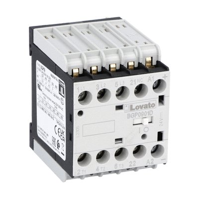 Three-pole contactor, IEC operating current Ie (AC3) = 9A, DC coil, 125VDC, 1NC auxiliary contact, rear PCB solder pin