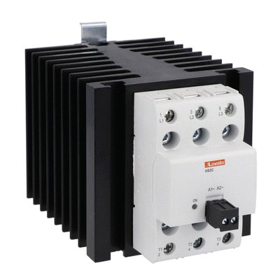 Solid state relay complete with heatsink, three-phase (3 controlled), 40A, 4...32VDC, screw terminals