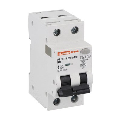 Residual current circuit breaker with overcurrent protection, 10kA. 2 modules, 1P+N - type A, curve B, 16A, 300mA