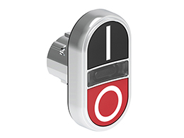 Double-touch actuator, spring return, white indicator Ø22mm Platinum series metal, 2 flush pushbuttons. Both spring return, Black - Red/I - 0