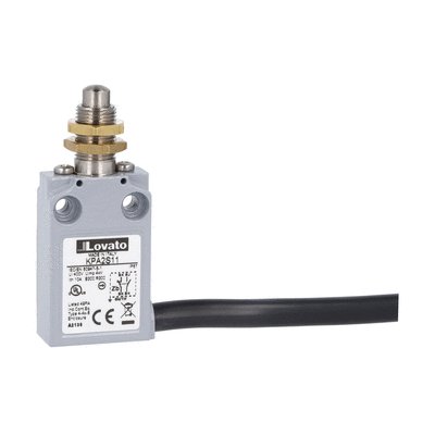 Prewired with 2m long cable metal limit switch, K series, top push rod plunger. Contacts 1NO+1NC snap action. M12 head fixing
