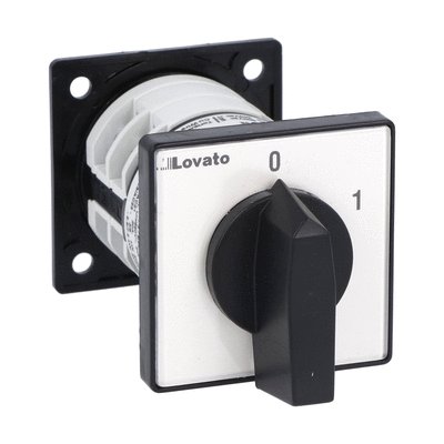 Rotary cam switch 7GN series, ON-OFF switch 1 pole 16A, for rear mounting with black handle, front plate 48X48mm