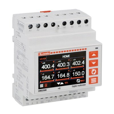Power analyzer with colour LCD display. Auxiliary supply 100...240VAC. Expandable with 3 EXM... modules, built-in RS485 port, compatible with EASY BRANCH power monitoring system