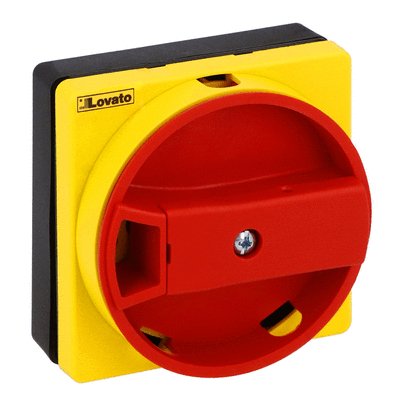 Door-coupling handle, padlockable. Red/yellow, rotating, for GA...A and GA...C. Screw fixing. Recessed selector. 5mm/0.2”. ISO19085, IP65