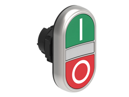 Double-touch actuator, spring return, white indicator Ø22mm Platinum series chromed plastic, 2 flush pushbuttons. Both spring return, Green - Red/I - 0