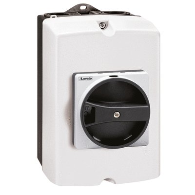 Switch disconnector, for photovoltaic applications, IEC/EN IP65 enclosed, with black handle, 16A 1000V. Enclosure dimensions: 100x168x97mm/3.9x6.6x3.8''