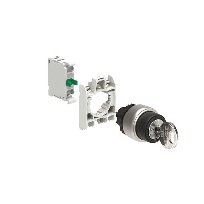 KIT plastic selector switch actuator key, 2 position, 0 1 with mounting adapter and 1 contact element, NO. Screw termination