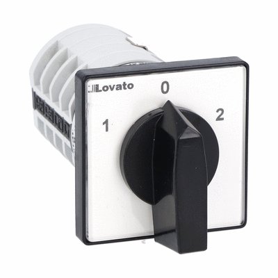 Rotary cam switch 7GN series, Dahlander motor control switch 1-0-2, 20A, for front mounting with black handle, front plate 48X48mm