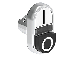 Double-touch actuator, spring return, white indicator Ø22mm Platinum series metal, 1 extended and 1 flush pushbuttons. Both spring return, White - Black/I - 0