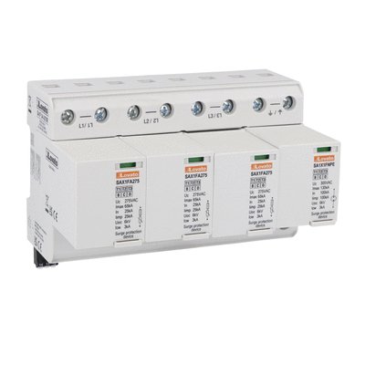 Surge protection device Type 1 and 2, with plug-in cartridge, Iimp 25kA, with integrated fuse and "no leakage current"