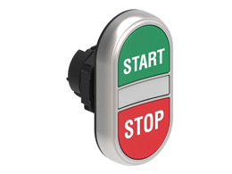 Double-touch actuator, spring return, white indicator Ø22mm Platinum series chromed plastic, 2 flush pushbuttons. Both spring return, Green - Red/START - STOP