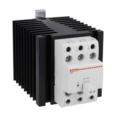 Solid state relay complete with heatsink, three-phase (2 controlled), 60A, 4...32VDC, screw terminals