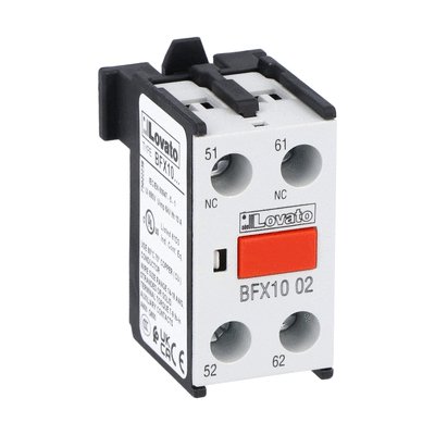 Auxiliary contact with front centre mounting. Screw terminals, for BF00, BF09...BF150 series contactors, 2NC; with mirror contact function