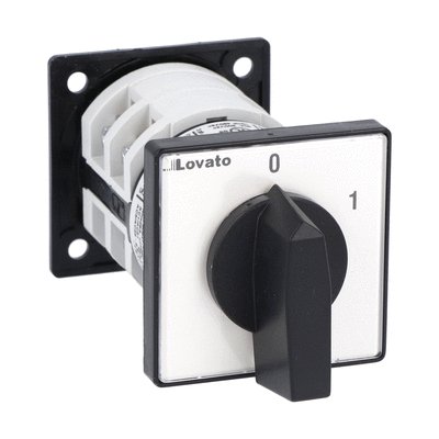 Rotary cam switch 7GN series, ON-OFF switch 4 poles 25A, for rear mounting with black handle, front plate 48X48mm