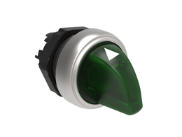Illuminated selector switch actuator Ø22mm Platinum series chromed plastic, 3 position, 1 - 0 - 2. Green