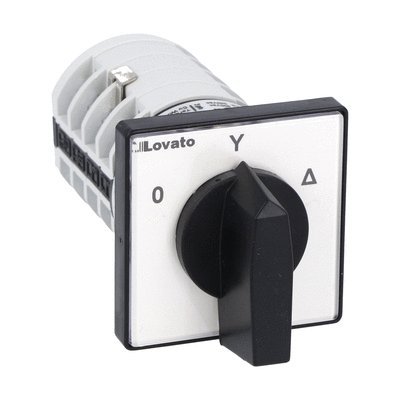 Rotary cam switch 7GN series, star-delta motor starter switch 16A, for front mounting with black handle, front plate 48X48mm