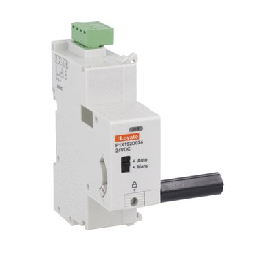 Motor operator for miniature circuit breakers P1MB type, residual current operated circuit breakers P1RD type. For 3P and 4P versions. Control voltage 24VDC