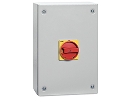 IEC/EN type IP65 metal enclosure switch disconnector, four-pole. With rotating red/yellow handle, 160A. Enclosure dimensions: 200x300x120mm/7.9x11.8x4.7'', PE