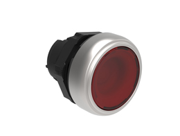 Illuminated Push-Push button actuator Ø22mm Platinum series chromed plastic, flush. Push ON-Push OFF, red