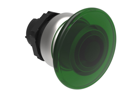 Illuminated mushroom head button actuator Ø22mm Platinum series chromed plastic, spring return, Ø40mm. Green
