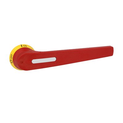 Door-coupling handle for GL1001...GL2000. Screw fixing. 259mm lever length pistol handle - defeatable (req. UL508A). Red/yellow. Ø10mm. IP66, IP69K and NEMA 4X