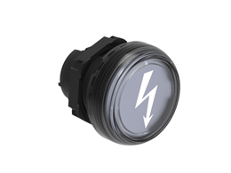 Pilot light head Ø22mm Platinum series chromed plastic, transparent with symbol indicating "DANGEROUS VOLTAGE". Without mounting adapter
