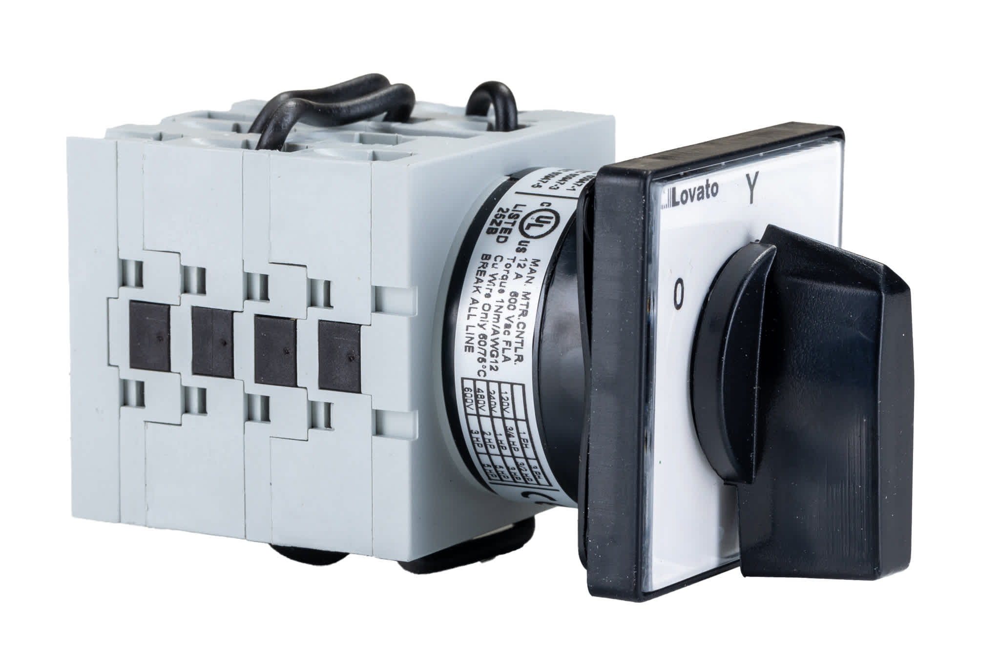 Rotary cam switch GX series, star-delta motor starter switch 16A, for front mounting with black handle, front plate 48X48mm