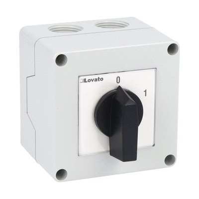 Enclosed rotary cam switch 7GN series, ON-OFF switch 3 poles 16A in plastic enclosure 75X75mm with black handle