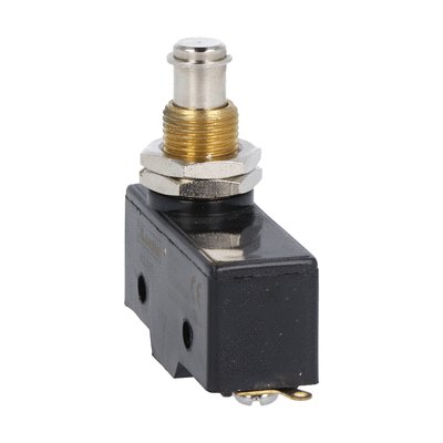 Plastic micro switch, K series, top push rod - metal plunger. M12 fixing head. Contacts 1NO/NC. Solder terminals