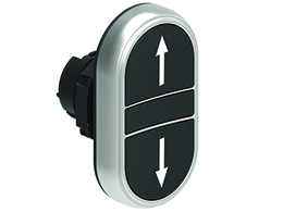 Double-touch actuator, spring return Ø22mm Platinum series chromed plastic, 2 flush pushbuttons. Both spring return, Black - Black/↑ - ↓