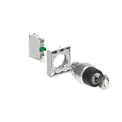 KIT metal selector switch actuator key, 2 position, 0 1 with mounting adapter and 1 contact element, NO. Screw termination
