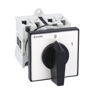 Rotary cam switch GX series, ON-OFF spring return switch 3 poles 40A, for rear mounting with black handle, front plate 65X65mm