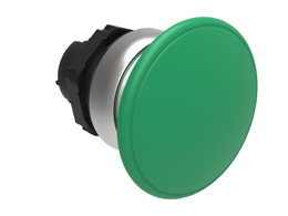 Mushroom head pushbutton actuator Ø22mm Platinum series chromed plastic, spring return, Ø40mm. Green