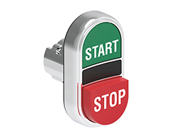 Double-touch actuator, spring return Ø22mm Platinum series metal, 1 extended and 1 flush pushbuttons. Both spring return, Green - Red/START - STOP