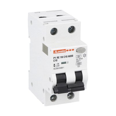 Residual current circuit breaker with overcurrent protection, 10kA. 2 modules, 1P+N - type A, 10A, 30mA