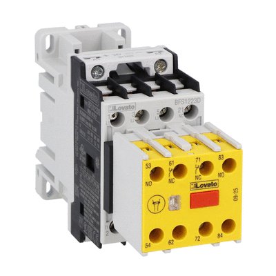 Three-pole safety contactor, IEC operating current Ie (AC3) = 12A, DC coil, 24VDC, 2NO+3NC auxiliary contact